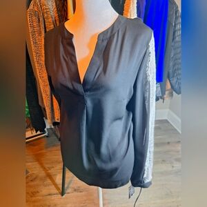 INC black top with white lace overlay